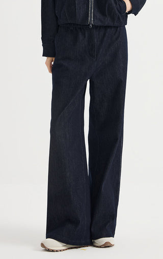 Beaded Side Trim Cotton Wide-Leg Pants