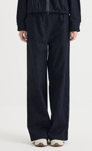 Beaded Side Trim Cotton Wide-Leg Pants