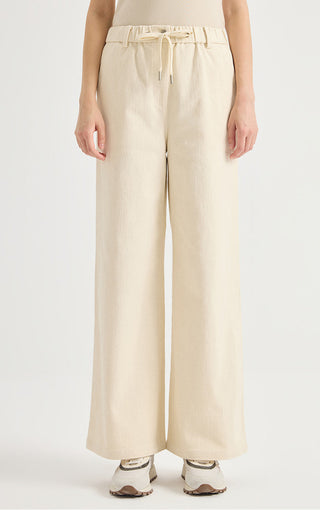 Beaded Side Trim Cotton Wide-Leg Pants