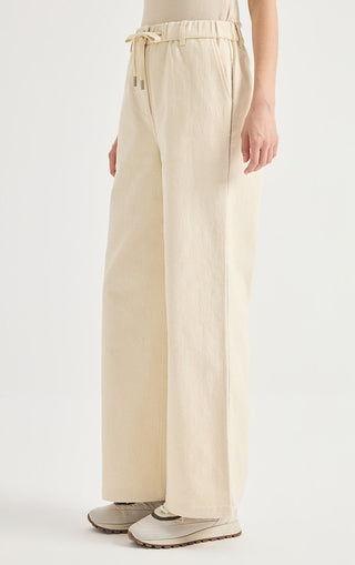 Beaded Side Trim Cotton Wide-Leg Pants
