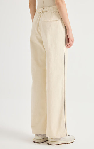 Beaded Side Trim Cotton Wide-Leg Pants