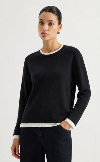Contrast Trim Rib Knit Long Sleeve Top
