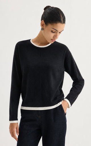 Contrast Trim Rib Knit Long Sleeve Top