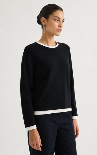 Contrast Trim Rib Knit Long Sleeve Top