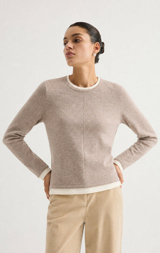 Contrast Trim Rib Knit Long Sleeve Top
