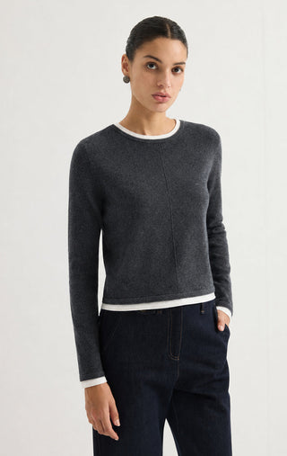 Contrast Trim Rib Knit Long Sleeve Top