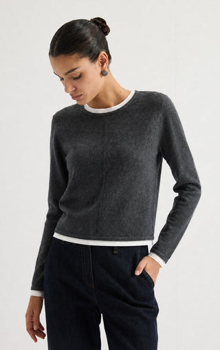 Contrast Trim Rib Knit Long Sleeve Top