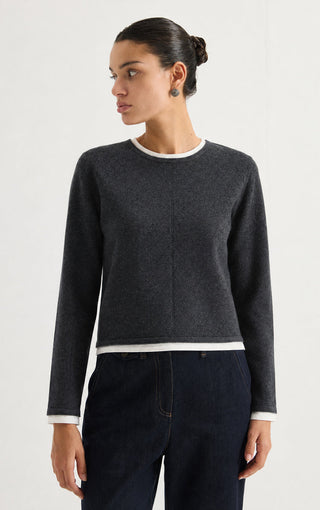 Contrast Trim Rib Knit Long Sleeve Top