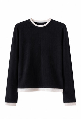 Contrast Trim Rib Knit Long Sleeve Top