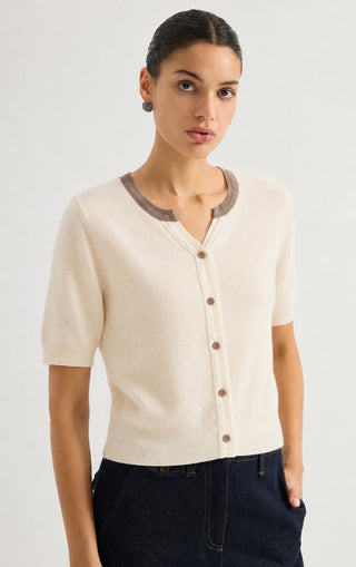 Contrast Trim Rib Knit Short Sleeve Cardigan