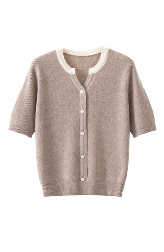 Contrast Trim Rib Knit Short Sleeve Cardigan