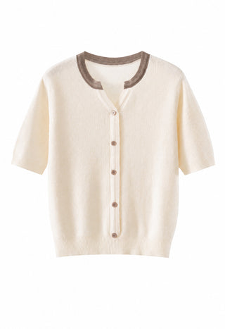 Contrast Trim Rib Knit Short Sleeve Cardigan