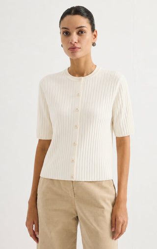 Short-Sleeve Ribbed Knit Cardigan
