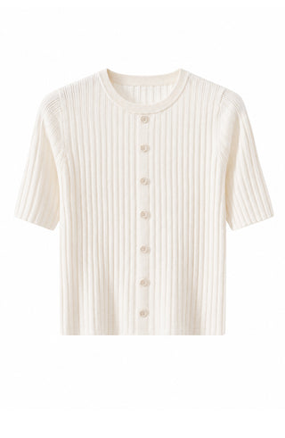 Short-Sleeve Ribbed Knit Cardigan