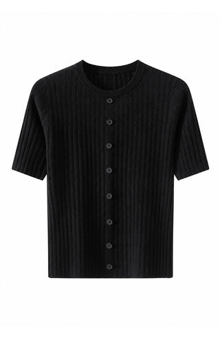 Short-Sleeve Ribbed Knit Cardigan