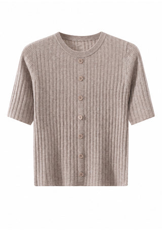 Short-Sleeve Ribbed Knit Cardigan