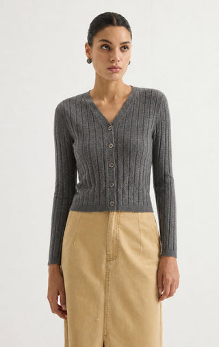 V-Neck Rib Knit Cardigan