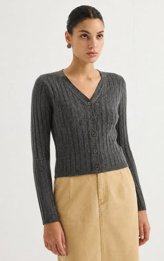 V-Neck Rib Knit Cardigan