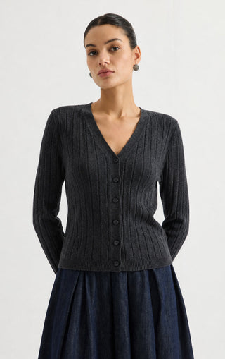 V-Neck Rib Knit Cardigan