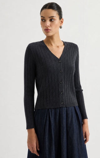 V-Neck Rib Knit Cardigan