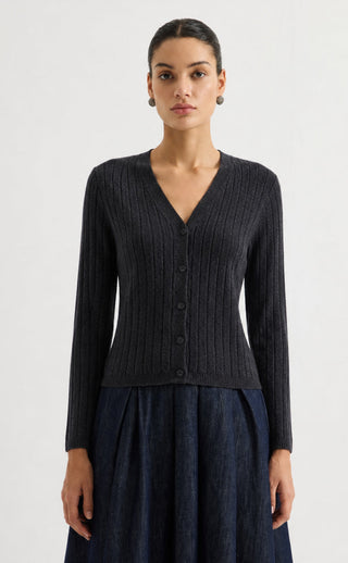 V-Neck Rib Knit Cardigan
