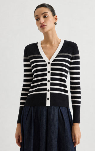 Contrast Stripe Ribbed Knit Cardigan