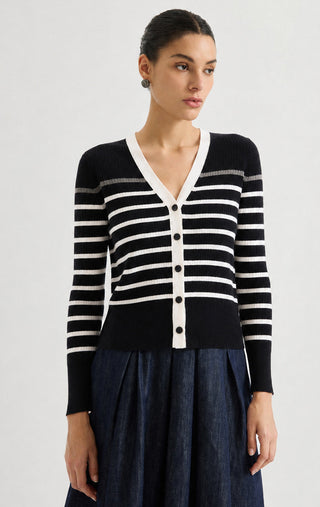 Contrast Stripe Ribbed Knit Cardigan
