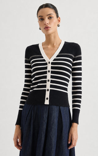Contrast Stripe Ribbed Knit Cardigan