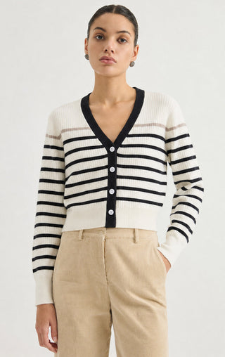 Contrast Stripe Ribbed Knit Cardigan