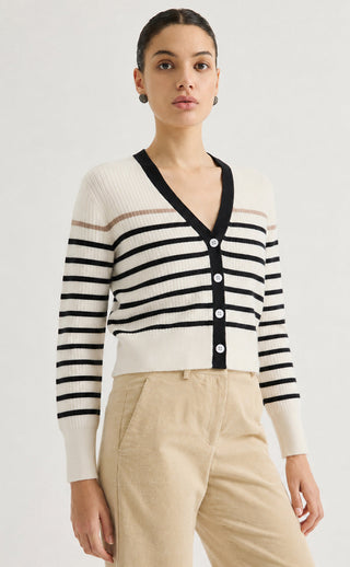 Contrast Stripe Ribbed Knit Cardigan
