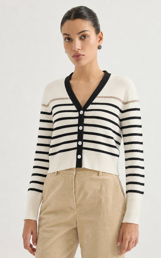 Contrast Stripe Ribbed Knit Cardigan