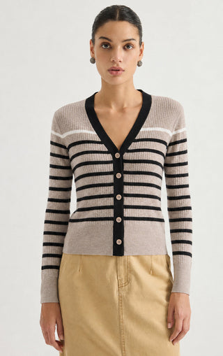 Contrast Stripe Ribbed Knit Cardigan