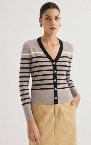 Contrast Stripe Ribbed Knit Cardigan