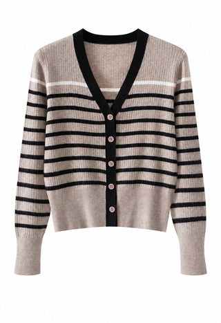 Contrast Stripe Ribbed Knit Cardigan