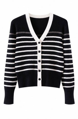 Contrast Stripe Ribbed Knit Cardigan