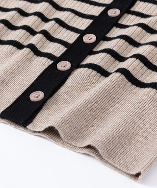 Contrast Stripe Ribbed Knit Cardigan