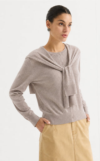 Women’s Cashmere Blend Knit Cardigan with Tie Detail