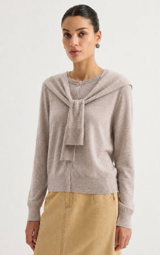 Women’s Cashmere Blend Knit Cardigan with Tie Detail