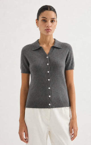 Cashmere Blend Knit Polo Cardigan