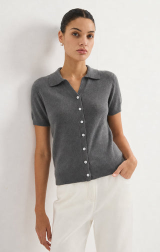 Cashmere Blend Knit Polo Cardigan