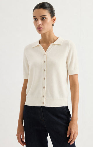 Cashmere Blend Knit Polo Cardigan