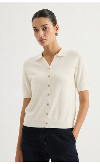 Cashmere Blend Knit Polo Cardigan
