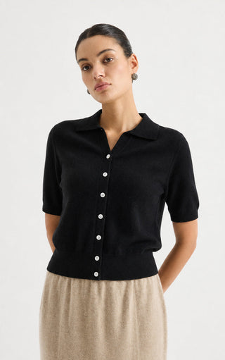 Cashmere Blend Knit Polo Cardigan