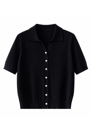 Cashmere Blend Knit Polo Cardigan
