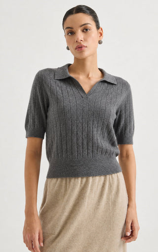 Cable Knit Polo Short Sleeve Sweater