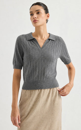 Cable Knit Polo Short Sleeve Sweater