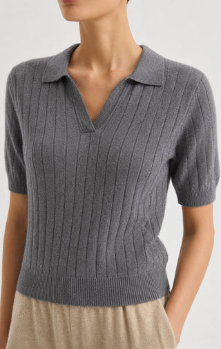 Cable Knit Polo Short Sleeve Sweater