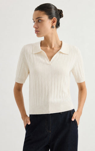 Cable Knit Polo Short Sleeve Sweater