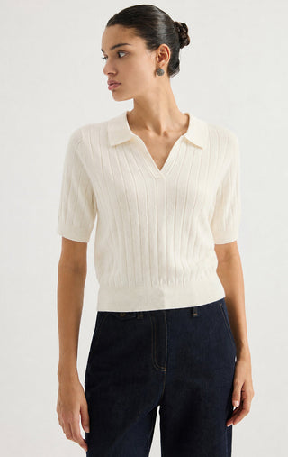 Cable Knit Polo Short Sleeve Sweater