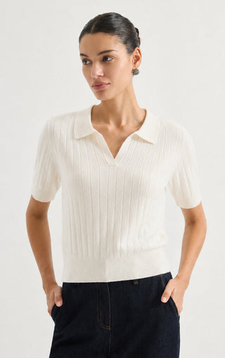 Cable Knit Polo Short Sleeve Sweater